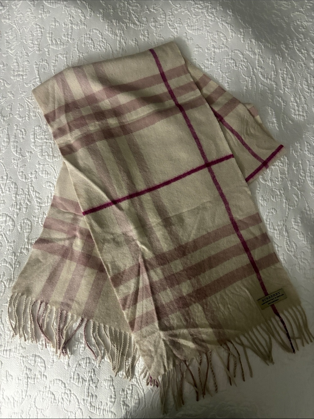Burberry 100% Cashmere Pink Mega Check Scarf